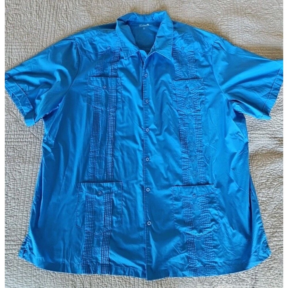 KS Island Mens Purple 4XLT Camp Shirt Hawaiian 4 Pocket Button Up Blue
